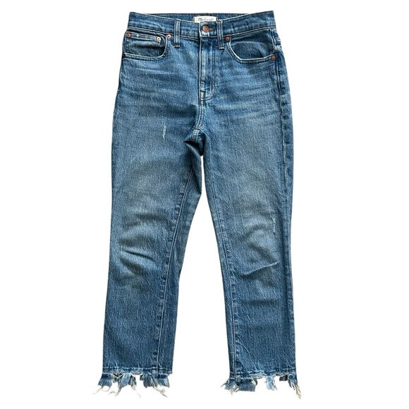 Madewell Denim - Madewell Jeans The High Rise Slim Crop Boyjean 24 Blue Stretch Raw Hem Festival